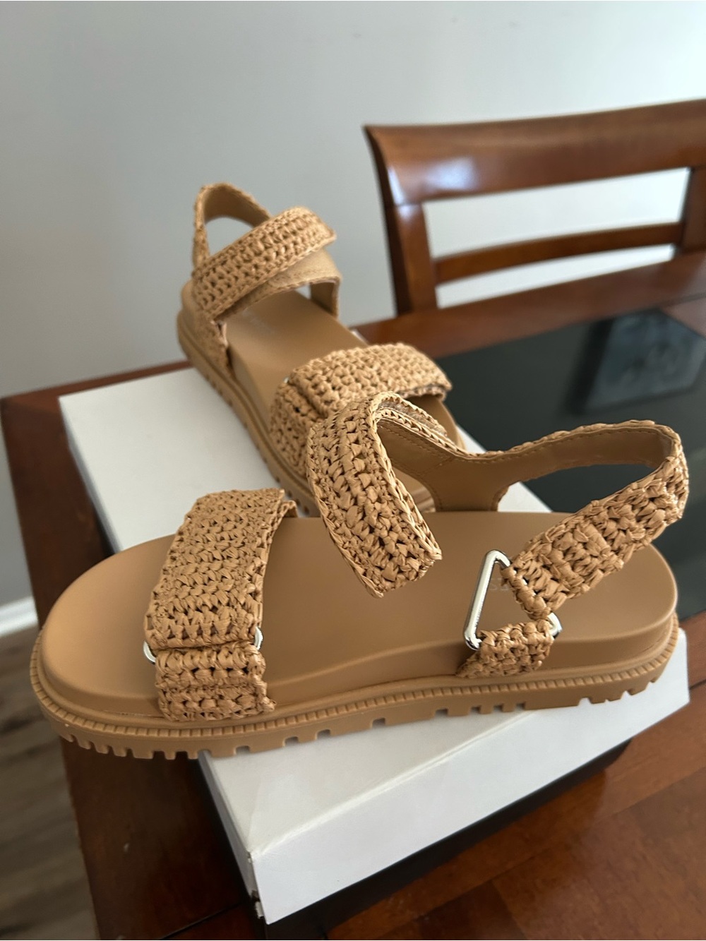 Nine West Woven Beige Crochet Strap Sandals